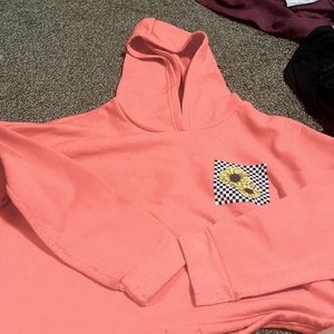 Pink rue 21 cropped hoodie neon with checkerboard sunflower print XL